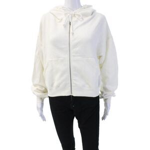 Set Womens Full Zip Hoodie White Cotton Drawstring Long Sleeve Size XS